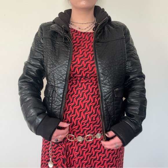 Obey Propaganda Black Faux Leather Hooded Jacket - Picture 4 of 12